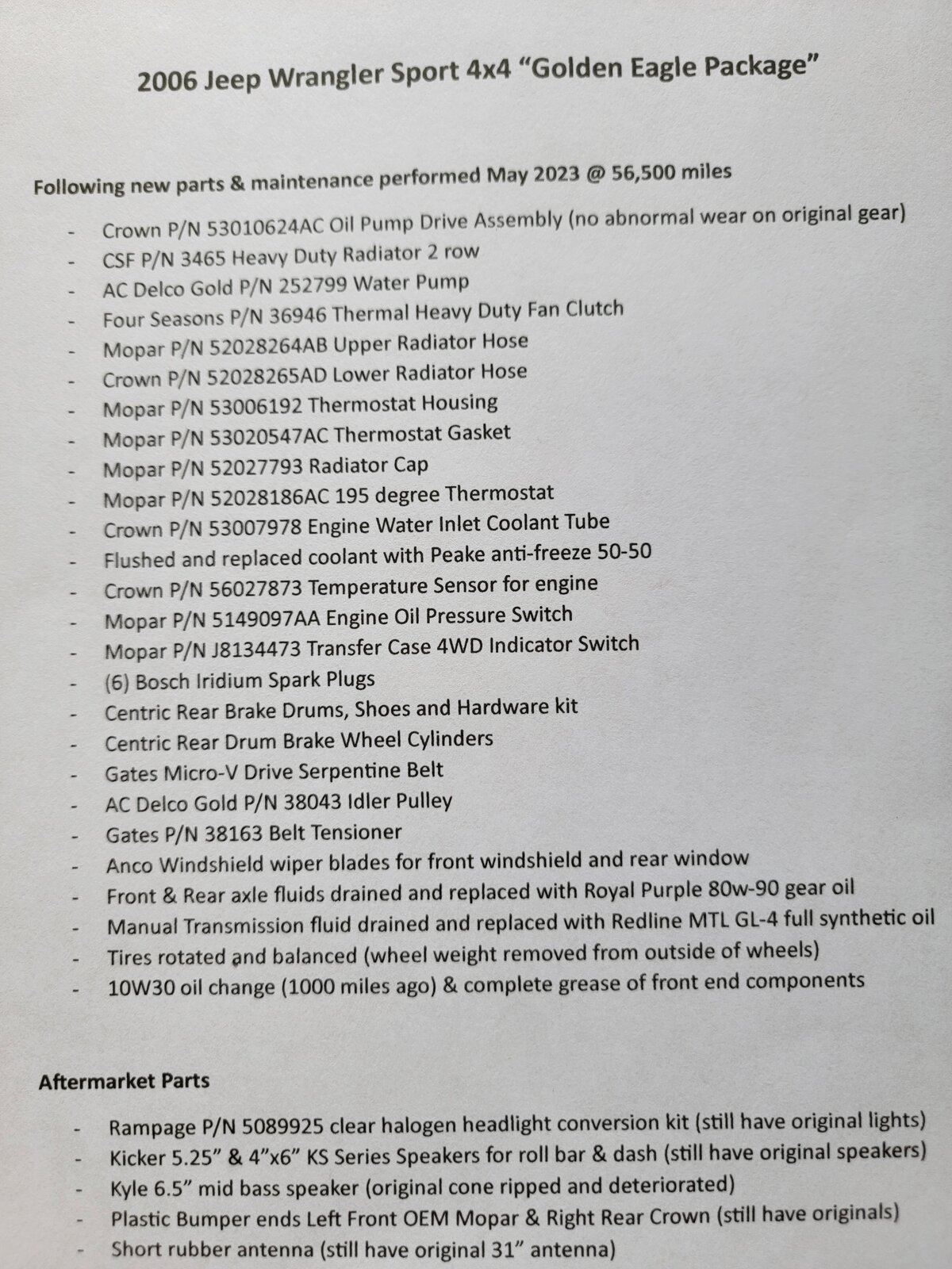 06 Golden Eagle - Recent Maintenance List.jpg